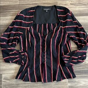 Intermix Women's Black Striped Top Button Front size 8